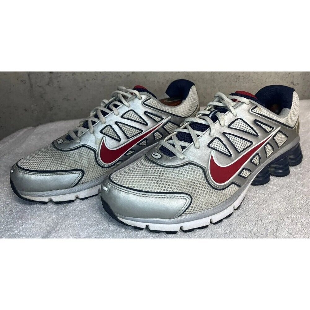 Nike Shox Qualify 2 + White Silver Navy Red Running Shoes 442114-161 Mens 11.5